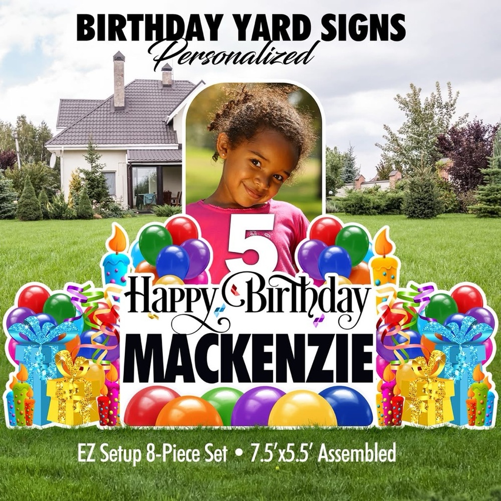 Personalized Birthday Yard Signs - Colorful Balloon Design